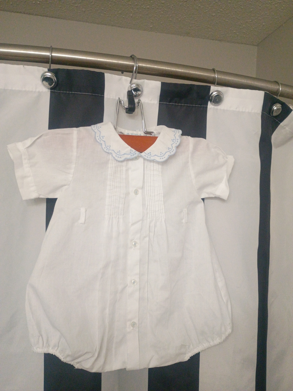 White Short-Sleeve Baby One-Piece with Scalloped Collar